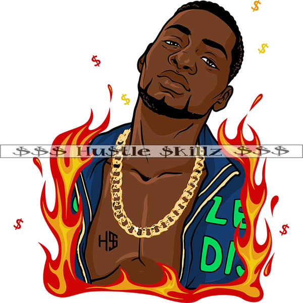 African American Black Man Head And Face Design Element Vector Fire And White Background Afro Short Hair Style SVG JPG PNG Vector Clipart Cricut Cutting Files