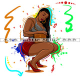 African American Black Woman Sitting Sexy Pose Vector Wearing High Hill Design Element Symbol Artwork White Background Long Hair Style SVG JPG PNG Vector Clipart Cricut Cutting Files