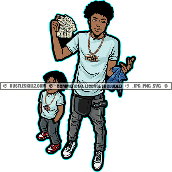 African American Gangster Man On Kid Melanin Man Holding Money Design Element Magic Ski Mask Gangster SVG JPG PNG Vector Clipart Cricut Cutting Files
