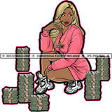 African American Woman Sitting Golden Hair Melanin Girl Sexy Pose Bundle Money On Floor Design Element Black Girl Magic Ski Mask Gangster SVG JPG PNG Vector Clipart Cricut Cutting Files