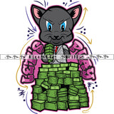 Lets Play Quotes Color Vector Scarface Gangster Cat Money Bundle Design Element Smile Face Bad Ass Cat White Background Hustler Hard Hustler Hustling Clipart JPG PNG SVG
