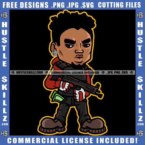 African American Gangster Man Standing Melanin Nubian Man Holding Gun Locs Dreads Hair Magic Ski Mask Gangster SVG JPG PNG Vector Clipart Cricut Cutting Files