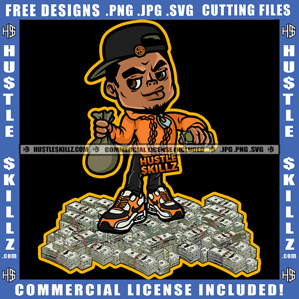 African American Gangster Man Holding Money Bag Melanin Nubian Man Wearing Cap Magic Ski Gangster SVG JPG PNG Vector Clipart Cricut Cutting Files