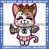 African American Cute Cat Holding Money Bundle And Drink Bottle Design Element Crown On Cat Head SVG JPG PNG Vector Clipart Cricut Cutting Files