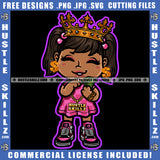 African American Cute Girls Melanin Nubian Girl Crown On Head Design Element Magic Ski Mask Gangster SVG JPG PNG Vector Clipart Cricut Cutting Files
