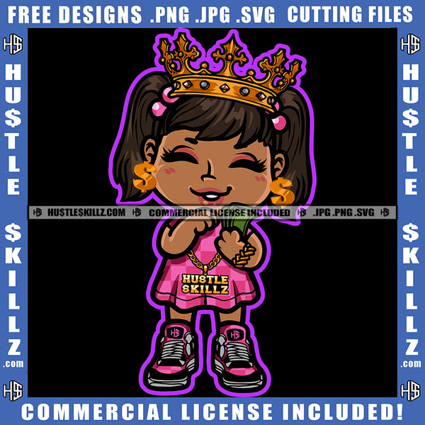 African American Cute Girls Melanin Nubian Girl Crown On Head Design Element Magic Ski Mask Gangster SVG JPG PNG Vector Clipart Cricut Cutting Files