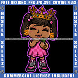 African American Cute Girl Smile Face Melanin Nubian Girl Crown On Head Design Element Magic Ski Mask Gangster SVG JPG PNG Vector Clipart Cricut Cutting Files