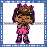 African American Cute Girl Smile Face Melanin Nubian Girl Crown On Head Design Element Magic Ski Mask Gangster SVG JPG PNG Vector Clipart Cricut Cutting Files