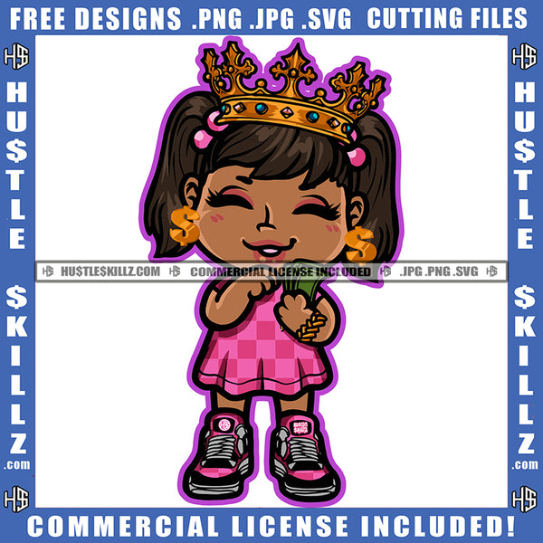 African American Cute Girl Smile Face Melanin Nubian Girl Crown On Head Design Element Magic Ski Mask Gangster SVG JPG PNG Vector Clipart Cricut Cutting Files