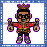African American Gangster Boy Holding Money Melanin Nubian Man Wearing Sunglass Crown On Head Design Element Magic Ski Mask Gangster SVG JPG PNG Vector Clipart Cricut Cutting Files