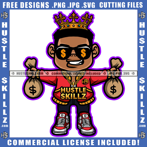 African American Gangster Boy Holding Money Melanin Nubian Man Wearing Sunglass Crown On Head Design Element Magic Ski Mask Gangster SVG JPG PNG Vector Clipart Cricut Cutting Files
