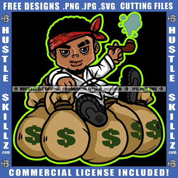 African American Man Smoking Marijuana Melanin Nubian Man Sitting On Money Bag Black Girl Design Element Magic Ski Mask Gangster SVG JPG PNG Vector Clipart Cricut Cutting Files