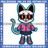 African American Cute Cat Wearing Sunglass Smile Face Design Element Magic Ski Mask Gangster SVG JPG PNG Vector Clipart Cricut Cutting Files