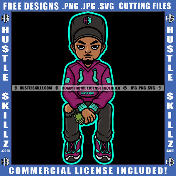 African American Gangster Man Sitting Melanin Nubian Man Wearing Cap Design Element Magic Ski Mask Gangster SVG JPG PNG Vector Clipart Cricut Cutting Files