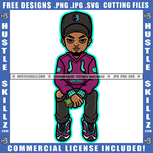 African American Gangster Man Sitting Melanin Nubian Man Wearing Cap Design Element Magic Ski Mask Gangster SVG JPG PNG Vector Clipart Cricut Cutting Files
