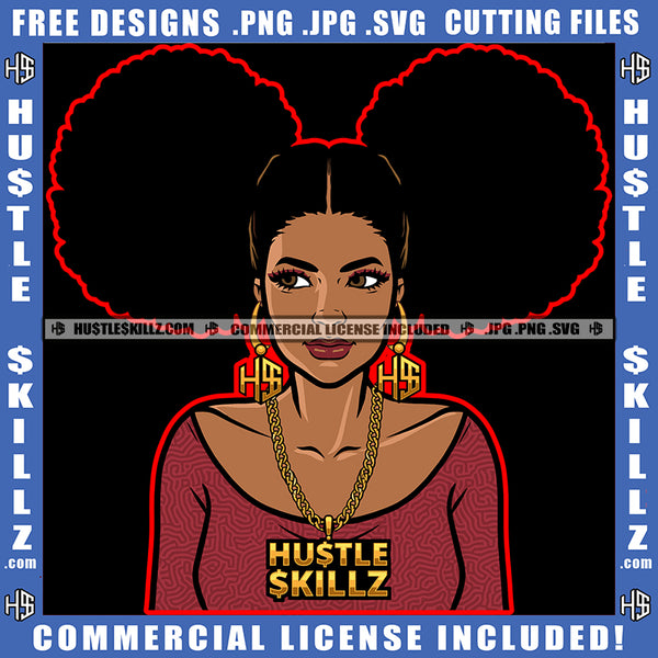 African American Curly Hair Woman Head Melanin Nubian Girl Standing Design Element Black Girl Magic Ski Gangster SVG JPG PNG Vector Clipart Cricut Cutting Files