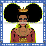 African American Curly Hair Woman Crown On Head Melanin Nubian Girl Wearing Sunglass Design Element Black Girl Magic Ski Mask Gangster SVG JPG PNG Vector Clipart Cricut Cutting Files