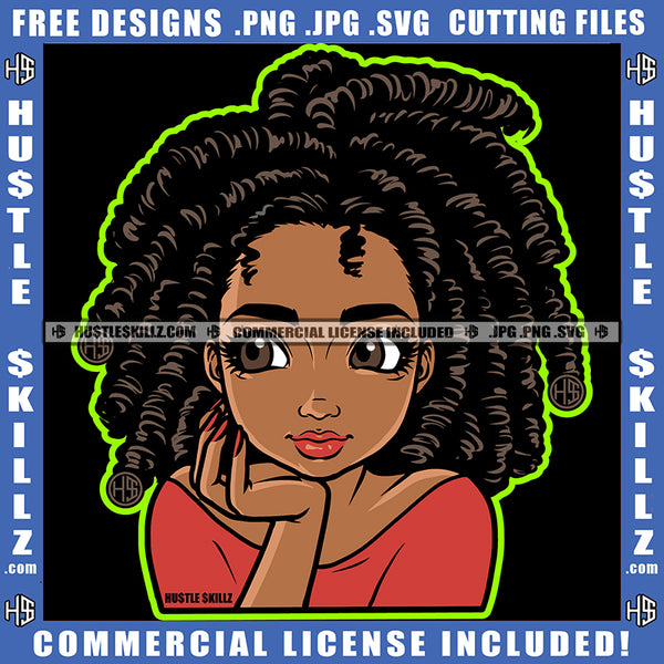 African American Cute Face Girl Melanin Nubian Girl Black Girl Locs Dreads Hair Design Element Magic Ski Gangster SVG JPG PNG Vector Clipart Cricut Cutting Files