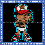 African American Baby Boy Standing Holding Money And Gun Melanin Boy Wearing Cap SVG JPG PNG Vector Clipart Cricut Cutting Files