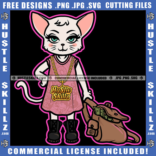 African American Cat Standing Design Element Cat Holding Money Bag SVG JPG PNG Vector Clipart Cricut Cutting Files