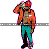 African American Man To Carry Money Bundle Design Element Wearing Cap Vector Rapper Standing Black And White Background SVG JPG PNG Vector Clipart Cricut Cutting Files