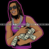 Locus Hair Style Man African American Boys To Carry Money Bundle Vector Design Element Rapper Wearing Sunglass SVG JPG PNG Vector Clipart Cricut Cutting Files