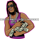 Locus Hair Style Man African American Boys To Carry Money Bundle Vector Design Element Rapper Wearing Sunglass SVG JPG PNG Vector Clipart Cricut Cutting Files