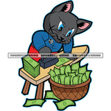 Gangster Scarface Cat Working Iron Money Vector Cat Standing Money Bundle White Background Black Cat Design Element SVG JPG PNG Vector Clipart Cricut Cutting Files