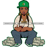 Melanin Lola Woman Grind Money Stacks Dope Street Girl Sitting On Money Bundle Vector Lot Of Cash Bundle On Floor Design Element SVG JPG PNG Vector Clipart Cricut Cutting Files