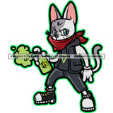 African American Gangster Cat Holding Spray Design Element Cat Wearing Musk Street Cat White Background Design Element SVG JPG PNG Vector Clipart Cricut Cutting Files