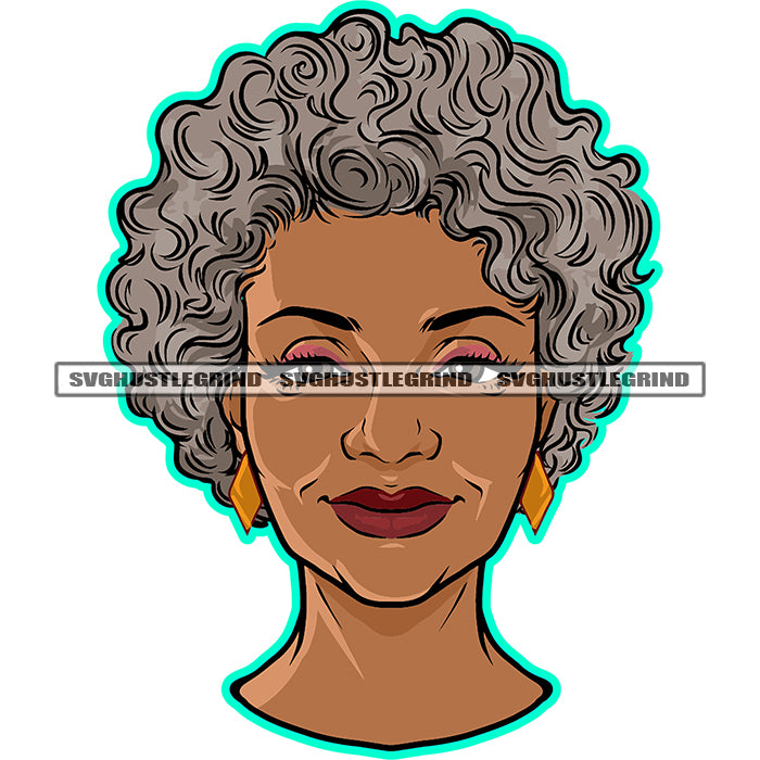 Melanin Old Woman Face Design Element Color Hair Vector White 