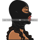 Gangster African American Woman Wearing Ski Mask Sexy Pose Design Element Afro Woman Side Face Close Eyes White Background Curly Long Hairstyle SVG JPG PNG Vector Clipart Cricut Silhouette Cut Cutting