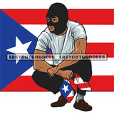 Gangster African American Man Sitting Pose Wearing Ski Mask Vector Design Element USA Flag Design Afro Attitude Man SVG JPG PNG Vector Clipart Cricut Silhouette Cut Cutting
