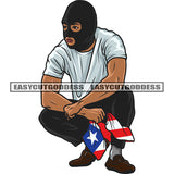 Gangster African American Man Sitting Pose Wearing Ski Mask Vector Design Element White Background USA Flag Design Afro Attitude Man SVG JPG PNG Vector Clipart Cricut Silhouette Cut Cutting