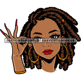 Ok Hand Sign African American Girl Cute Face Locus Hairstyle Design Element Wearing Hoop Earing Vector White Background Long Nail SVG JPG PNG Vector Clipart Cricut Silhouette Cut Cutting
