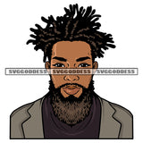 African American Man Locus Hairstyle Business Man Attitude Face Design Element Bard Style Vector White Background SVG JPG PNG Vector Clipart Cricut Silhouette Cut Cutting