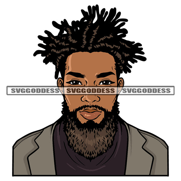 African American Man Locus Hairstyle Business Man Attitude Face Design Element Bard Style Vector White Background SVG JPG PNG Vector Clipart Cricut Silhouette Cut Cutting