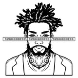 Black And White African American Man Locus Hairstyle Business Man Attitude Face Design Element Bard Style Vector White Background BW SVG JPG PNG Vector Clipart Cricut Silhouette Cut Cutting