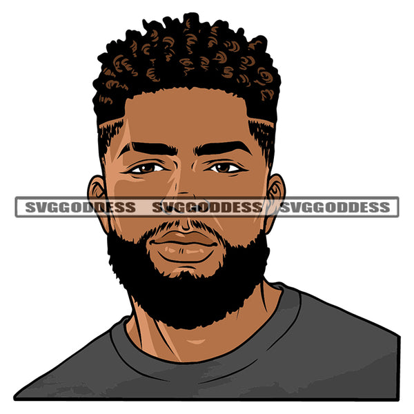 African American Attitude Man Smile Face Design Element Afro Man Wearing T-Shirt Bard Style SVG JPG PNG Vector Clipart Cricut Silhouette Cut Cutting
