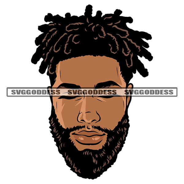 African American Man Face Design Element Afro Man Close Eyes Locus Hairstyle Vector Handsome Man Smile Face SVG JPG PNG Vector Clipart Cricut Silhouette Cut Cutting