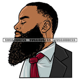 African American Man Close Eyes Business Man Close Wearing Coat Vector White Background Long Bard Stylish SVG JPG PNG Vector Clipart Cricut Silhouette Cut Cutting