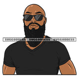 Gangster African American Man Wearing Sunglass And Black Color T-Shirt Design Element White Background Attitude Man SVG JPG PNG Vector Clipart Cricut Silhouette Cut Cutting