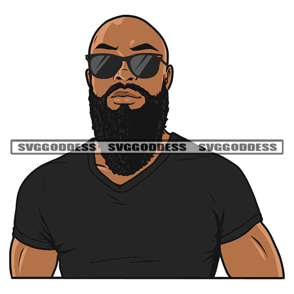 Gangster African American Man Wearing Sunglass And Black Color T-Shirt Design Element White Background Attitude Man SVG JPG PNG Vector Clipart Cricut Silhouette Cut Cutting