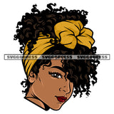 Gangster African American Woman Face Design Element Wearing Hair Band One Eye Open Vector White Background Short Curly Hairstyle SVG JPG PNG Vector Clipart Cricut Silhouette Cut Cutting