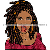 Tongue Out Of Mouth African American Woman Face Design Element Wearing Hoop Earing Locus Hairstyle White Background SVG JPG PNG Vector Clipart Cricut Silhouette Cut Cutting