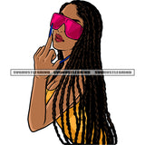 African American Woman Showing Middle Finger And Wearing Sunglass Locus Long Hairstyle Design Element White Background SVG JPG PNG Vector Clipart Cricut Silhouette Cut Cutting