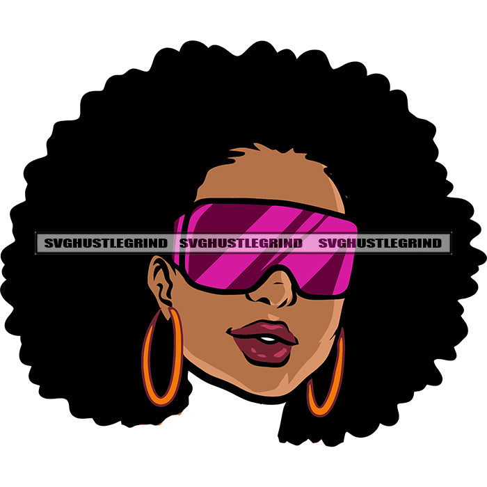 Smile Face African American Woman Wearing Hoop Earing And Sunglass Puf