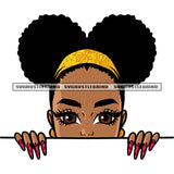 African American Girls Peeking Pose Afro Hairstyle And Afro Girls Long Nail Design Element White Background SVG JPG PNG Vector Clipart Cricut Silhouette Cut Cutting