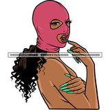 Naked African American Woman Wearing Ski Mask Bite On Nail Afro Woman Gangster Pose Design Element White Background SVG JPG PNG Vector Clipart Cricut Silhouette Cut Cutting