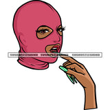 African American Gangster Woman Wearing Ski Mask Vector Design Element Bite On Nail White Background SVG JPG PNG Vector Clipart Cricut Silhouette Cut Cutting